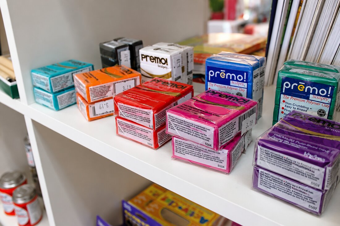 Blocks of Premo polymer clay on the shelf at VISUAL